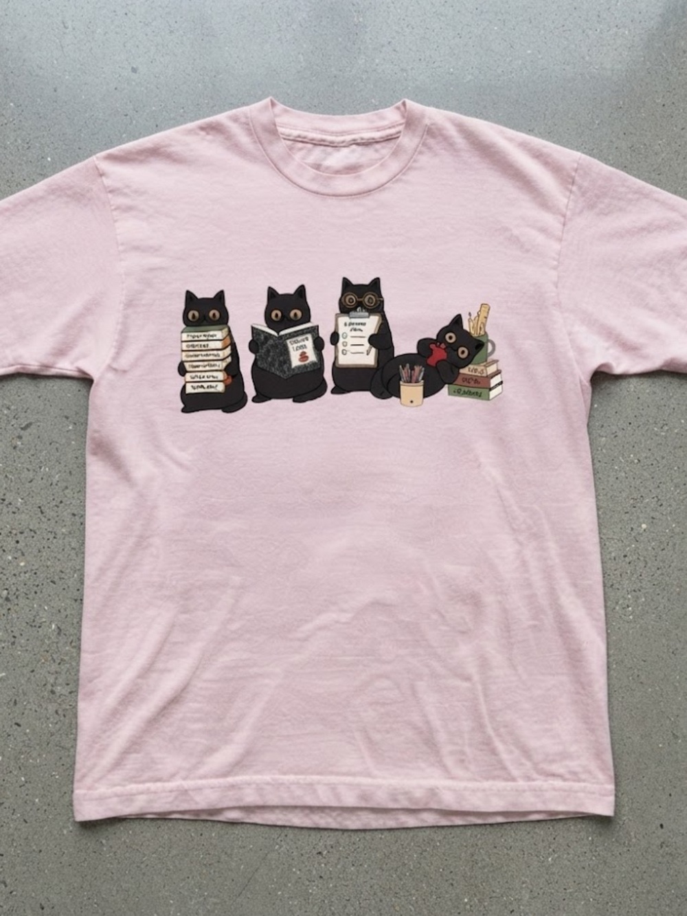 Cute Black Cat Teacher Graphic Print Cotton Tee Gildan T-Shirt